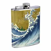 Ocean Waves Em1 Flask 8oz Stainless Steel Hip Drinking Whiskey