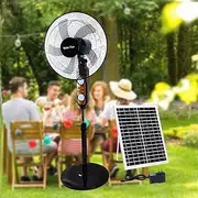 16'' Outdoor Cordless Solar Fan, Solar Rechargeable Pedestal Fans, 4-Speeds Standing Fan w/Remote & Light, for Bedroom Home Travel
