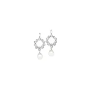 Silver Cz Circle With Cultured Freshwater Pearl Earrings