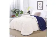 Blue Depth Sherpa Fleece Reversible 3 Pcs Comforter Set Size Queen Comforter Sets Queen