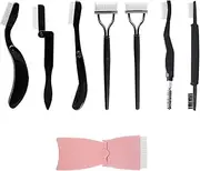 8 Pcs Eyelash Combs Eyebrow Combs Foldable Stainless Steel Teeth Brow Brushes Mascara Brushes Eyebrow Spoolie Grooming Brushes for Define Lash and Brow Makeup Tool, Black
