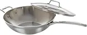 Baccarat iconiX Stainless Steel Wok with Lid & Helper Handle 32cm - Suited to Cooking Noodles, Rice, and Vegetables for Delicious and Healthy Stir Fry - Tempered Glass Lid - Dishwasher Safe