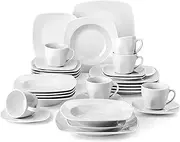 MALACASA Dinnerware Sets, 30-Piece Porcelain Gray White Dinnerware Set Microwave Safe, Square Dish Set with Plates and Bowls Sets, Mugs and Saucers Set, Dinner Set for 6, Series Julia