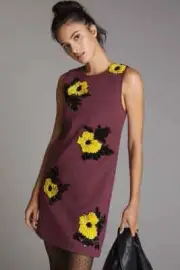 New Anthropologie Sequined Shift Mini Dress Wine size XS $240 NWT