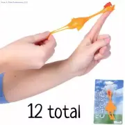 12 STRETCHING SLINGSHOT CHICKEN Rubber Yellow Bird Finger Flying Toy Game (1 DZ)