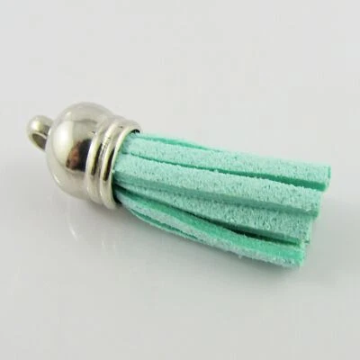 10pce Faux Suede Tassel 35-37mm CCB Acrylic Cap Aqua Colour Accessory