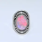 Aurora Opal Stone Ring Beautiful Silver Ring Vintage look Men Ring Gift for her