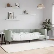 Day Bed Without Mattress Light Grey 90x190 cm Velvet – Full-Size Platform Bed Frame with Sturdy Metal and Wood Construction, Modern Sofa Bed Design for Bedroom or Living Room