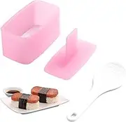 AYCCNH 1 Pack Non Stick Musubi Maker Press with Small Rice Paddle, Sushi Making Kit Onigiri Mold Luncheon Meat Press Hawaiian Musubi Maker Mold (Pink)