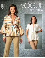 Vogue V1700 Misses 16 to 24 Deep V Neck Blouse Top Uncut Sewing Pattern