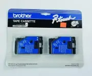 2-Pack Brother P-Touch TC-10 1/2" Black on Clear Label Tape Cassette 25 Feet