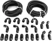 XTevu Fuel Line Hose, Braided Oil Tube Universal AN10 33ft with Straight 45° 90° 180° Fittings, Reusable Adapter Kit, Oil Cooler Hose Assembly