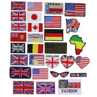 在飛比找蝦皮購物優惠-各種形狀英國美國日本德國國旗系列刺繡布貼衣服徽章臂章褲子補丁