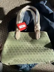 Dooney and Bourke Signature Monogram Jacquard Logo Bag Green Leather Vintage