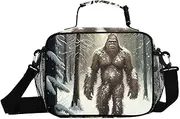 Sasquatch Winter Forest Insulated Lunch Box for Women Men - Ideal for Work, Picnics - Includes Adjustable Shoulder Strap