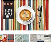 Ruvanti Placemats 100% Cotton 13x19 Inch, Dining Table Placemats Set of 6, Modern Place Mats for Dining Table Decor, Kitchen & Table Linens, Coffee Mat for Christmas Dinners – Multi Stripe
