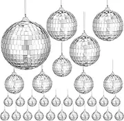 30Pcs Small Mirror Disco Ball, Christmas Ball Ornaments, Silver Hanging Decorations Reflective Mirror Ball Cake DecoratioDisco Party Supplies for Wedding Christmas Festive, 1.18in Diameter…