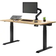 Desky Dual Sit to Stand White Ash Hardwood Desk 1500x750mm Matte Black Frame