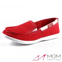 在飛比找momo購物網優惠-【MOM】時尚潮流舒適休閒懶人鞋 樂福鞋 帆布鞋(紅)