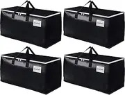 4 Pack Heavy Duty Moving Boxes,93L Extra Large Packing Bags for Movin with Zipper,Reinforced Handles and Tag Pocket,Storage Bags for Space Saving,Fold Flat,Moving and Storing (Black)