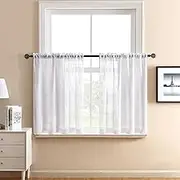 XTMYI White Kitchen Curtains 24 Inch Length Set of 2 Panels Cafe Curtain Tiers Linen Textured Semi Sheer Boho Farmhouse Short Curtains for Small Bathroom Basement Window RV Camper