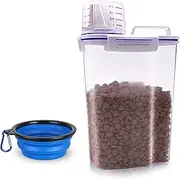 TIOVERY Pet Food Storage Container, Small Dog Food Container Airtight Plastic Dispenser with Graduated Measuring Cup, Pour Spout and Portable Handle for Cats Birds Seed