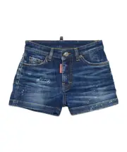 Dsquared2 Kids Logo Patch Distressed Denim Shorts 8Y,4Y Blue