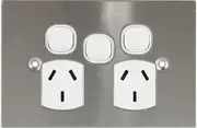 Connected Switchgear Stainless Steel Double Powerpoint + Extra Switch White