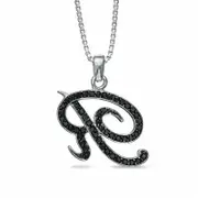 0.25 CT. T.W. Enhanced Black Natural Diamond "R" Initial Pendant in Sterling Silver