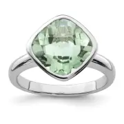 Sterling Silver Rhodium Green Quartz Ring Size 9