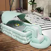 Awning Family Pool Small/Large Kids Inflatable Pool with Slide Includes Patches Rectangle Thickened Support 3-Layer for Outdoor Backyard Beach(2.6m/8.5ft)