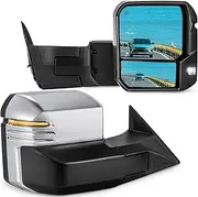 Towing Mirrors for 2022-2024 Tundra with Power Glass Heated Arrow Turn Signal Light Blind Spot Light Extendable Fold Pair Set, Silver
