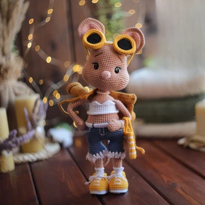 Crochet Mouse Doll Amigurumi, Handmade Plush Toy Gift for Kids & Decor