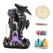 Ceramic Dragon Backflow Incense Holder Waterfall Incense Burner, Smoke Brown