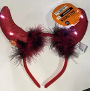 Light Up Flashing Glowing Red Devil Horns LED Costume Headband