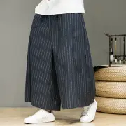 INCERUN Men Retro Stiped Wide Leg Pants Cotton Linen Straight Wide-leg Trousers for Spring Fall, Plus Size S-5XL