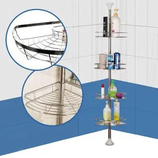 【VENCEDOR】可頂天浴廁置物架-全不銹鋼(不鏽鋼 廚房置物架 衛浴置物架 層架 牆角收納-2入)