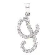 14k White Gold Round Diamond Cursive Letter J Pendant 1/6 Cttw