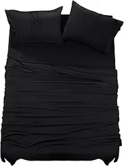 NY Threads 4 Piece Bed Sheet Set (Black, Queen) Polyester Microfiber – Set Includes 1 Fitted Sheet, 1 Flat Sheet with 2 Pillowcases