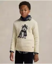 Polo Ralph Lauren Big Boys Dog-Intarsia Crewneck Sweater Andover Cream Size M