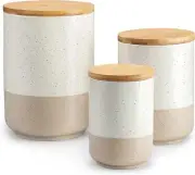 Ceramic Kitchen Canisters with Airtight Wood Lids, Large Containers (Set of 3)