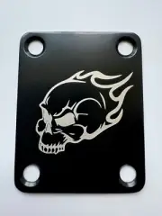 Custom Made Burning Skull Neck Plate 4Screws For Your Guitar or Bass-Matte Black