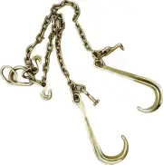 4 Ft V-Bridle Steel Pulling Towing Chain V-Type w/ Dual 15" J-Hook & Grab Hooks