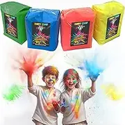 Coloured Powder for Colour Runs & Parties, 1.36kg (3 Lbs) Packets. Red, Blue, Green & Yellow. Non Toxic Holi Powder for Colour Wars, Festivals & School Events. 5.5kg (12Lb), Pack of 4
