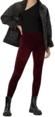 Spanx Womens Velour Velvet Leggings in Rich Burgundy Size Small