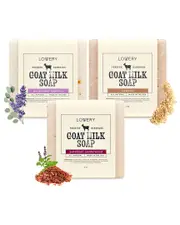 Lovery 3-Pack Handmade Goat Milk Soap Bars: Oatmeal, Eucalyptus Lavender, & Patchouli Sandalwood