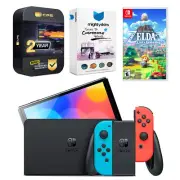 Nintendo Switch Neon Red/Blue OLED Console + Zelda: Link's Awakening Bundle