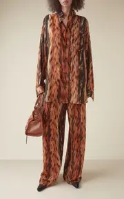 [Balenciaga] AI-Printed Silk Crepe Wide-Leg Pants