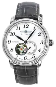 Zeppelin LZ127 Graf Leather Strap Open Heart Dial Automatic 76661 50M Mens Watch