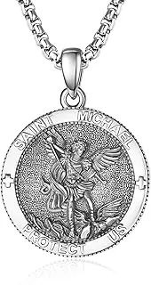 [ADMETUS] 925 Silver Holy Medal, Sacred Amulet Necklace, Protection Pendant, Jewellery, Religious Gifts for Men, with 2.5 mm 22 Inches + 2 Inch Rolo Chains